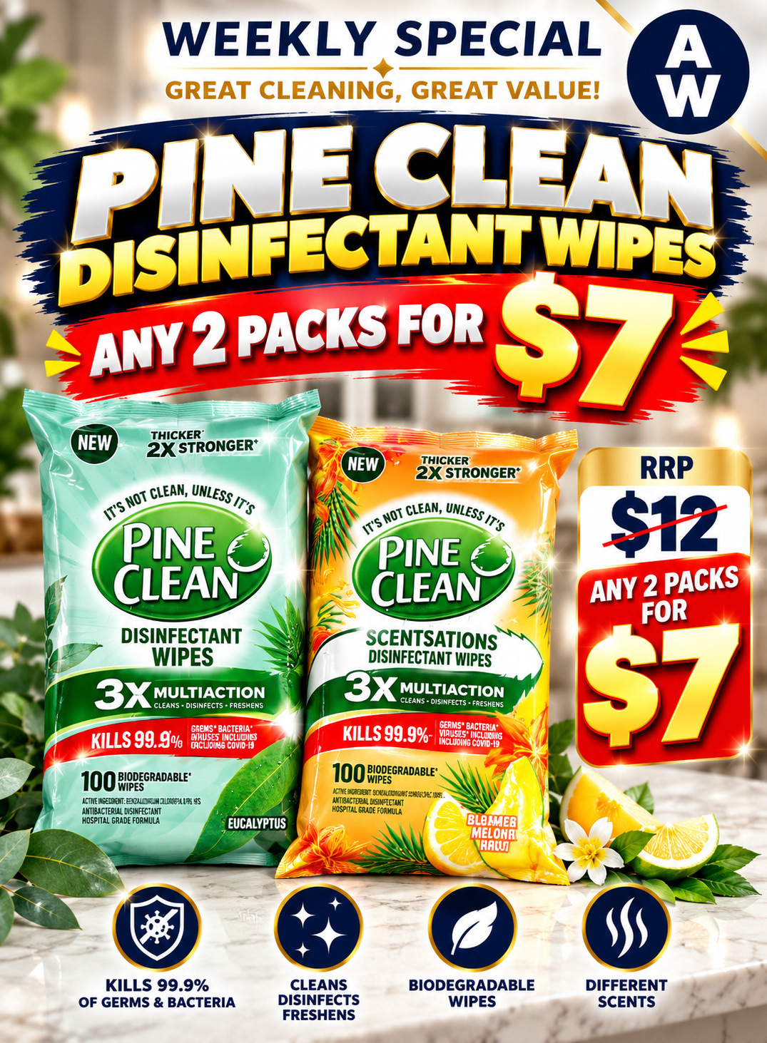 PINE O CLEEN DISINFECTANT WIPES